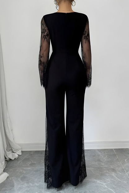 Zwarte Jumpsuit met Transparante Mouwen