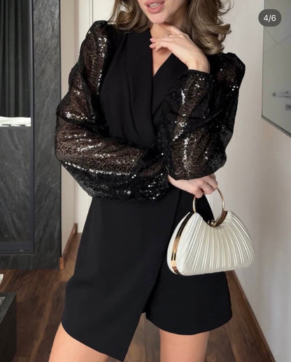 Zwarte Blazerjurk met Glansmouwen
