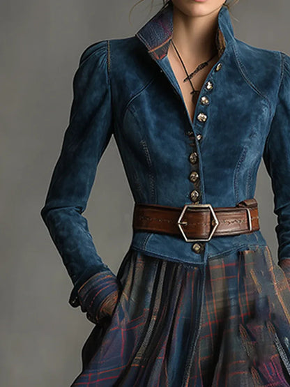 Maxi Jurk met Geruite Rok en Tailleband